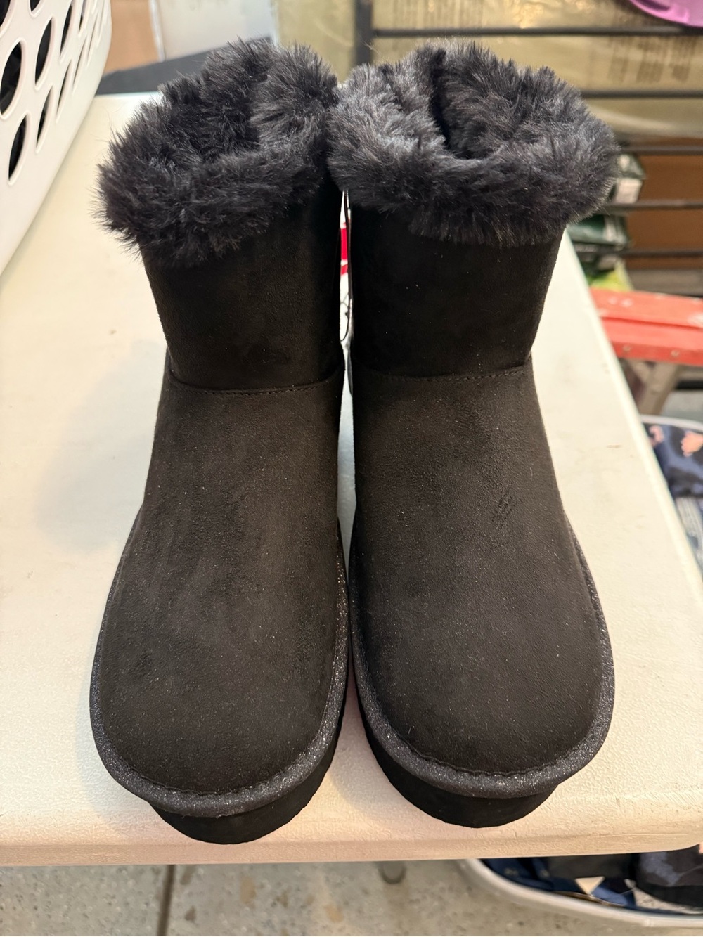 Plush-Lined Black Suede Ankle Booties